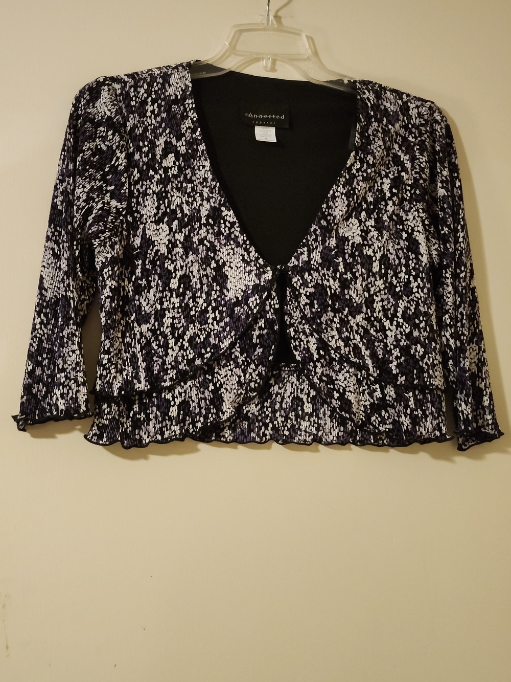 Connected Apparel Black & White Abstract Floral Printed Button Front Jacket 8